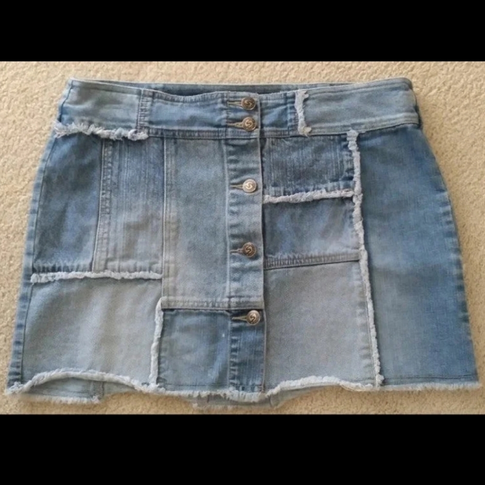 Retro Y2K Patchwork Button-up Denim Skirt Jean Skirt Size Juniors 11/12
